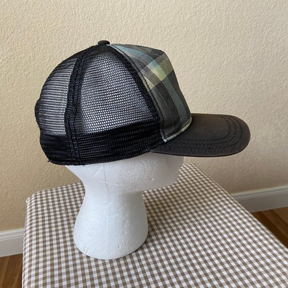 Oakley Plaid Mesh Back Trucker Hat Cap Adjustable Size Blue Gray Black - Picture 4 of 8